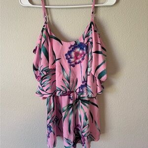 Show Me Your MuMu Pink and Green Floral Jumpsuit with Spaghetti Straps